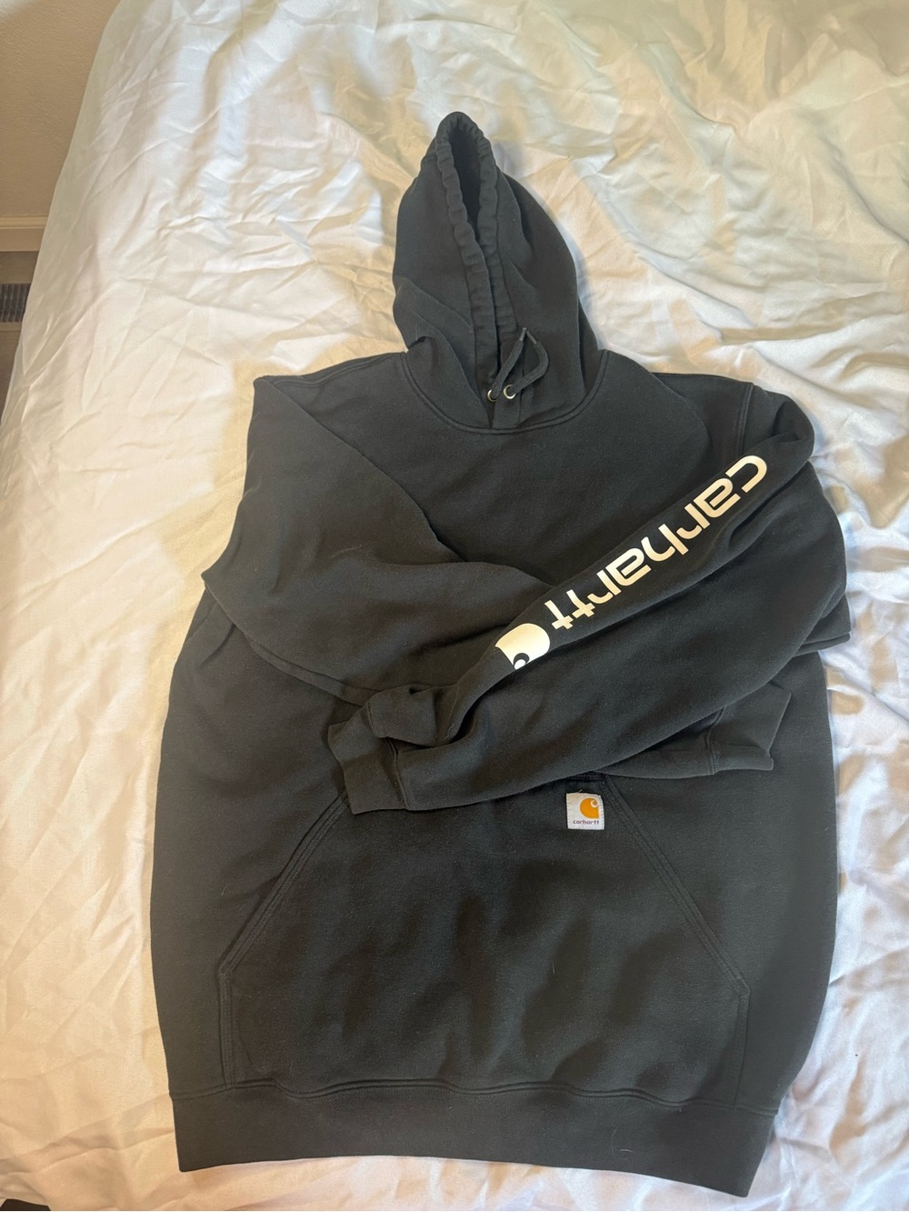 Carhartt Large Loose Fit Men's Black Crewneck Hoodie with Sleeve Logo